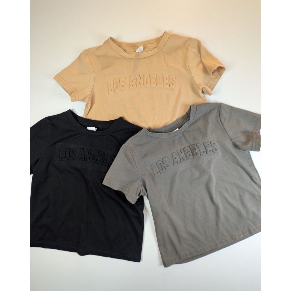 SHEIN Boys Size 5Y Los Angeles T-Shirt Lot 3 Black Gray Khaki Short Sleeve